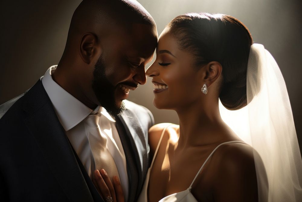African American couple happy wedding adult bride affectionate.