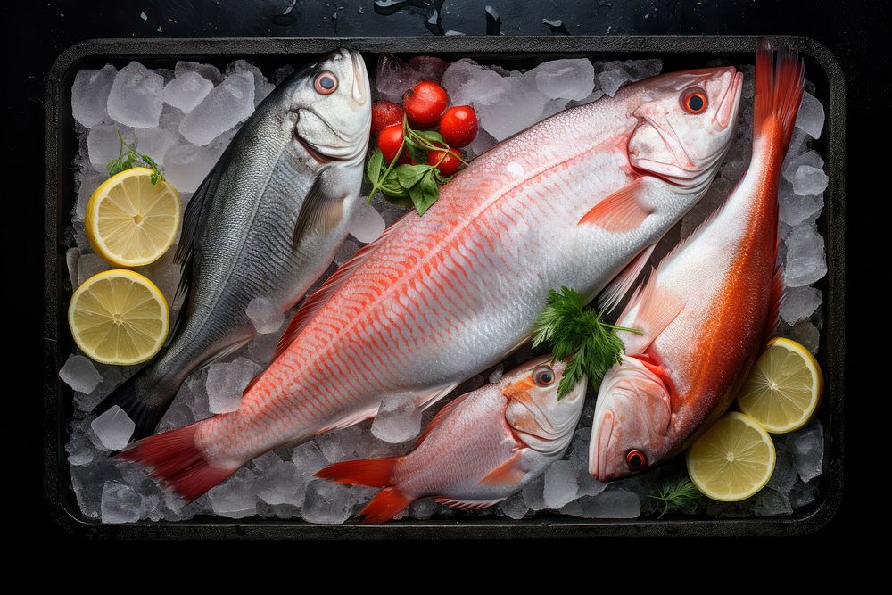 Fresh fish Seafood seafood animal fruit. AI generated Image by rawpixel.