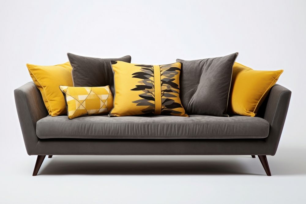 Grey sofa furniture cushion pillow.