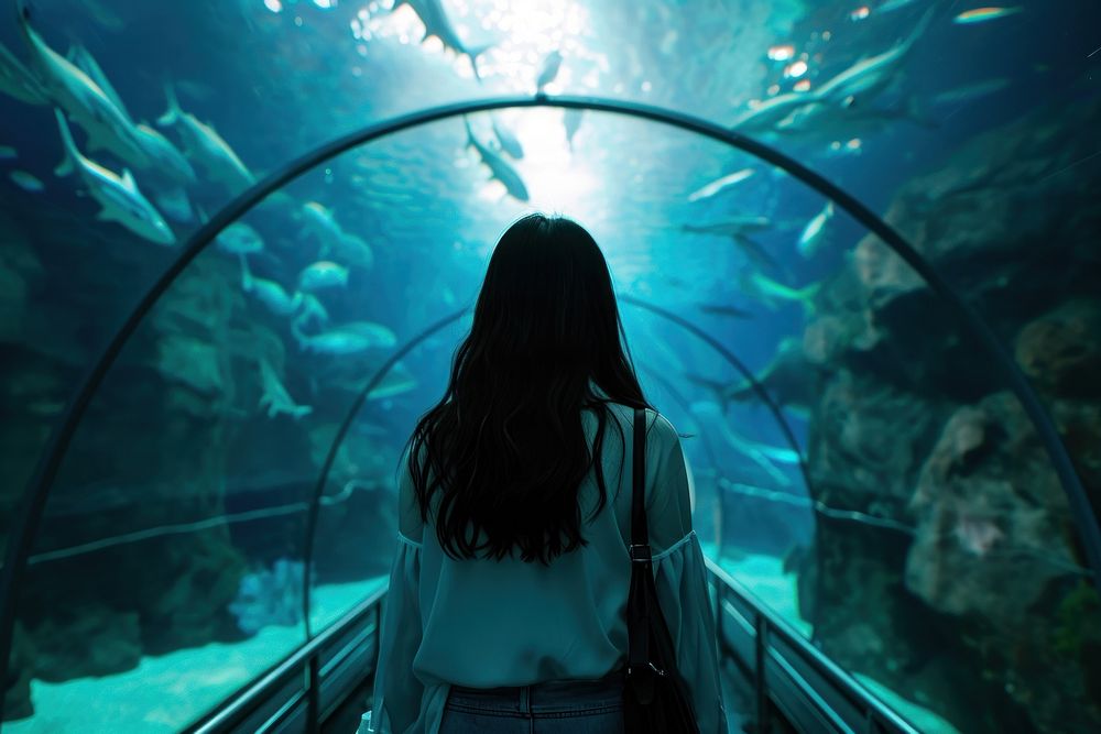 Korean woman aquarium shark snapshot.