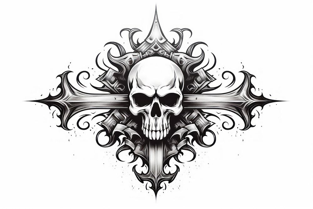 Skull with cross bone logo creativity monochrome.