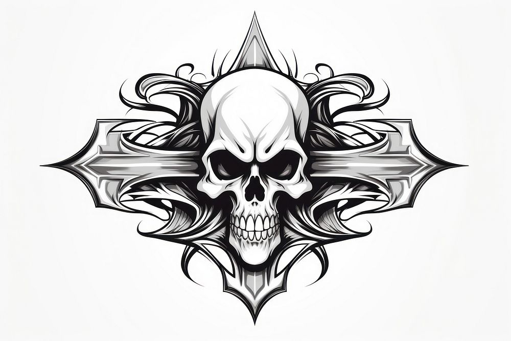 Skull with cross bone logo creativity monochrome.
