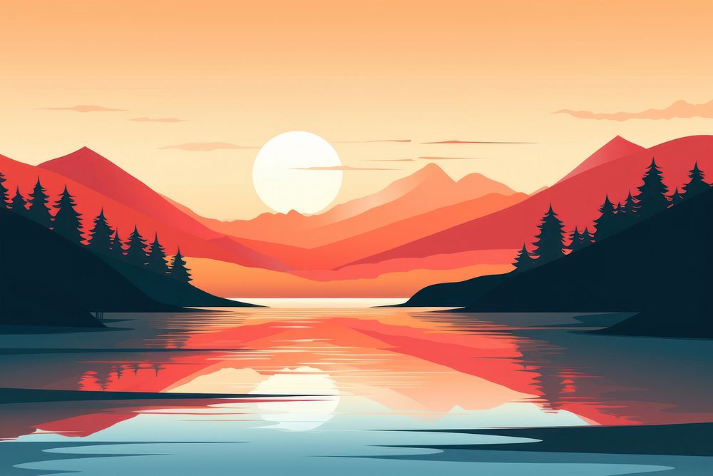 Lake sunset landscape sunlight. AI generated Image by rawpixel.