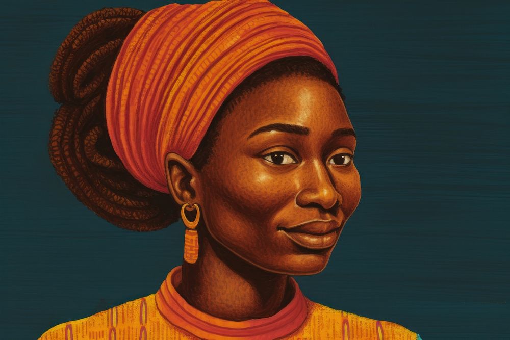 African woman portrait earring jewelry.