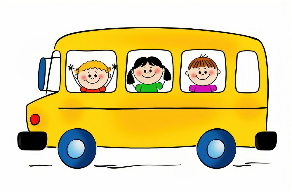 Kids on yellow school bus vehicle cartoon white background. AI generated Image by rawpixel.
