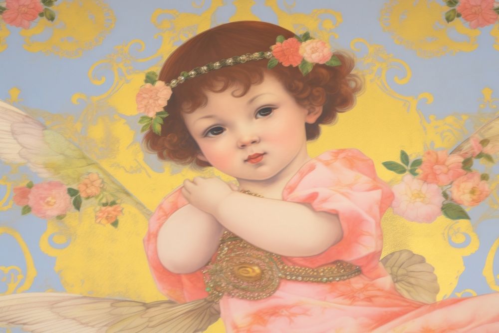  A Cherub wallpaper portrait painting. AI generated Image by rawpixel.