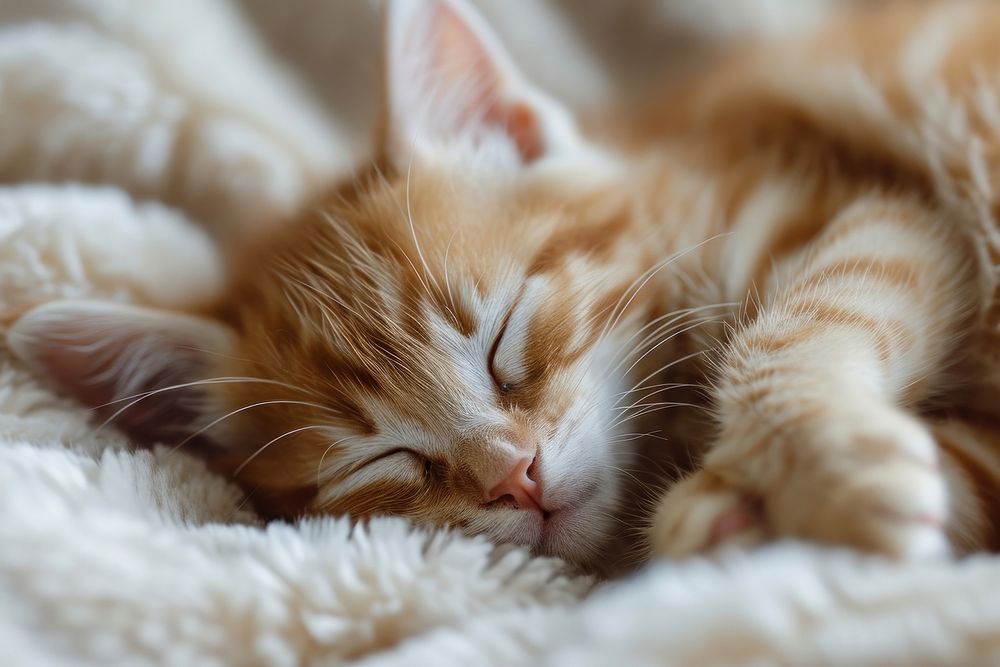 Sleeping kitten blanket mammal animal.
