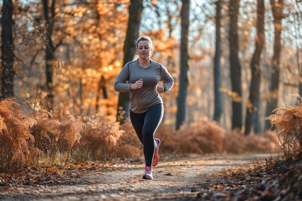 Woman jogging running forest adult.