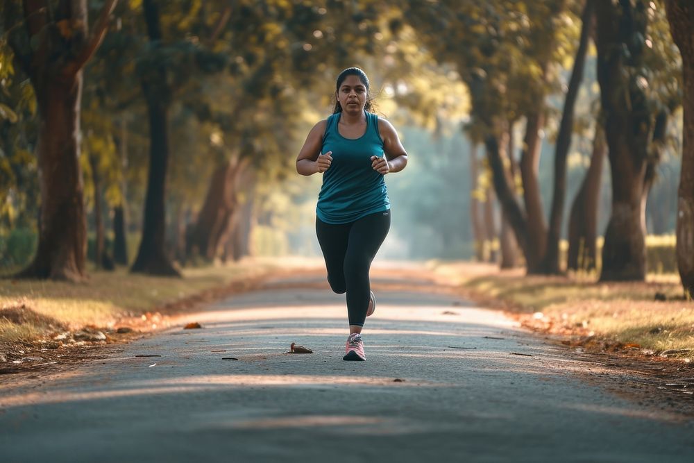 Woman jogging running adult tree.
