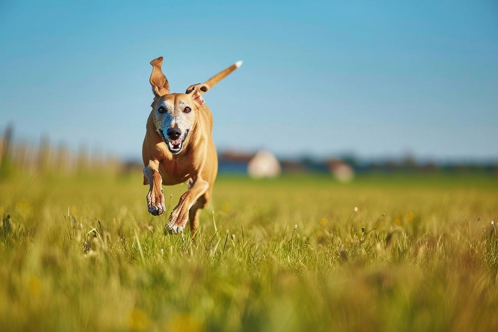 Greyhound running field grassland wildlife.