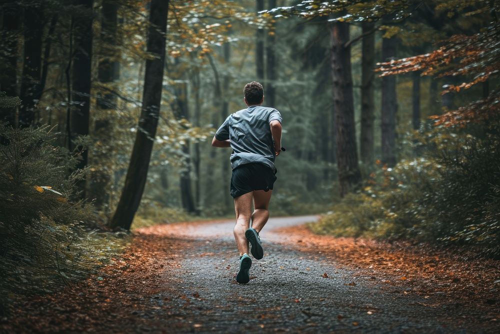 A man jogging running forest adult.