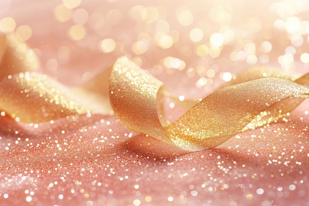 Golden ribbon and glitter petal backgrounds celebration.