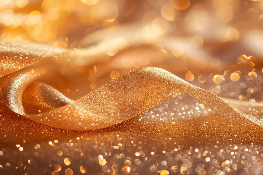 Golden ribbon and glitter illuminated backgrounds celebration.