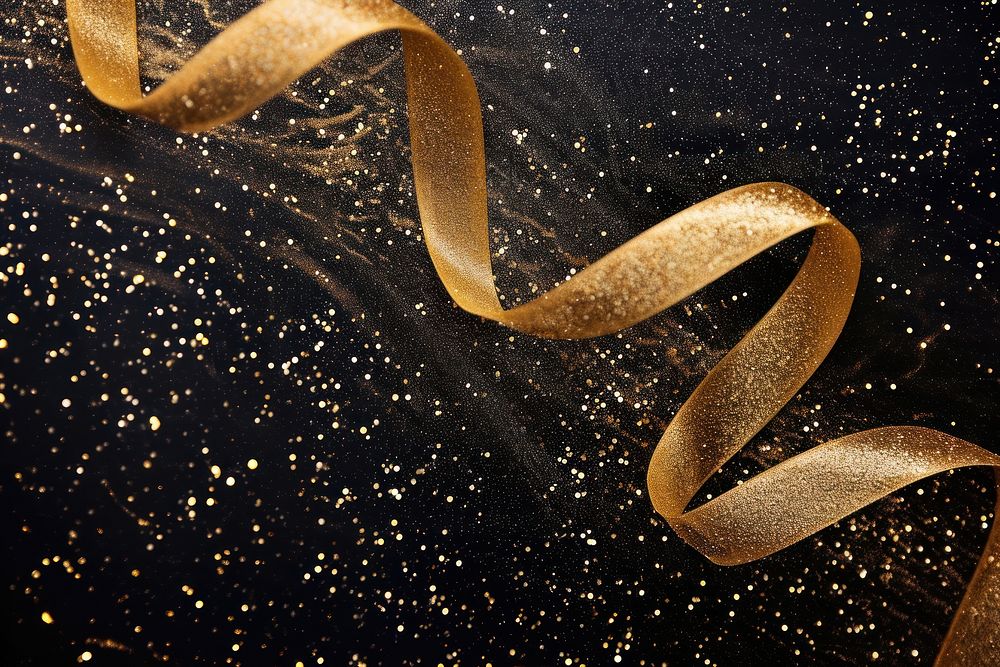 Golden ribbon and glitter confetti paper backgrounds.