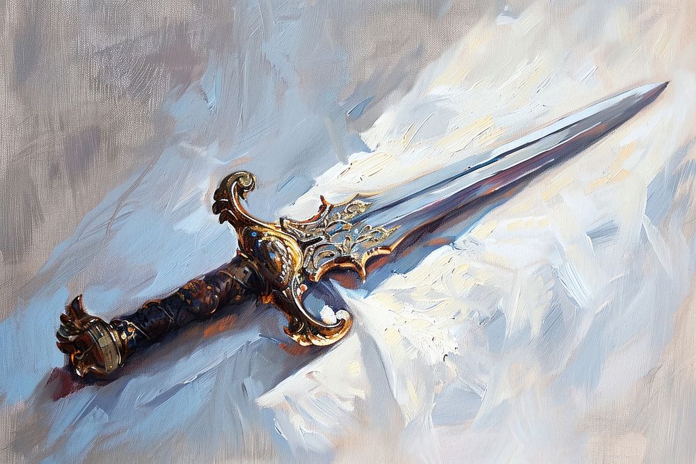 Painting of an ornate sword dagger weapon knife.