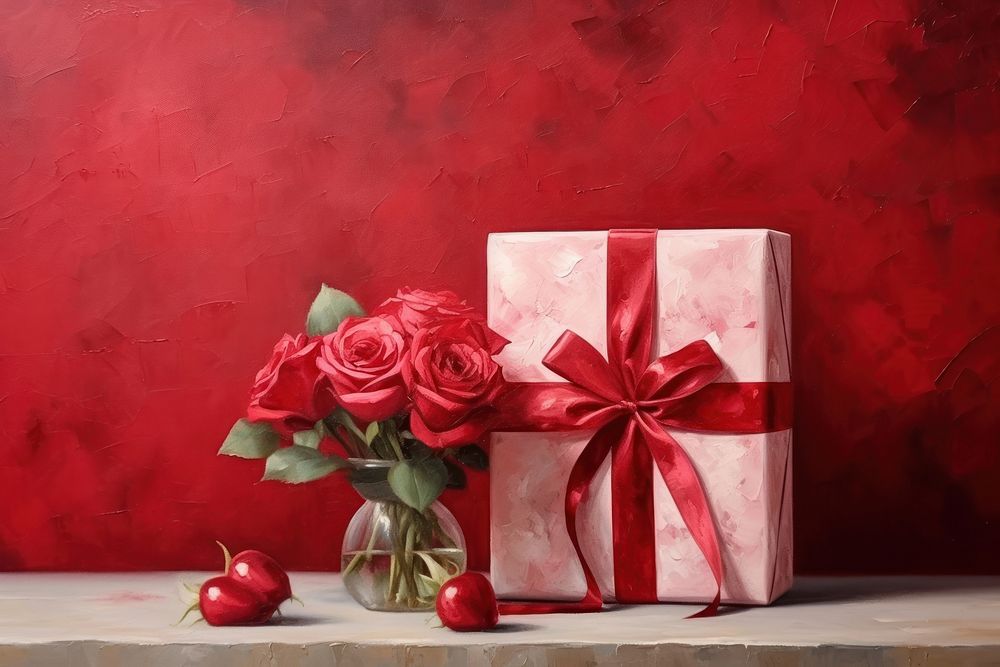  Valentine gift painting flower table. AI generated Image by rawpixel.