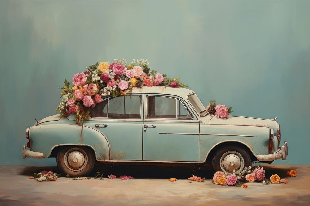  Flower car painting vehicle. AI generated Image by rawpixel.