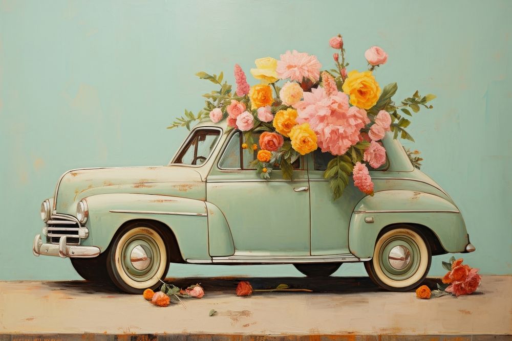  Painting flower car vehicle. AI generated Image by rawpixel.
