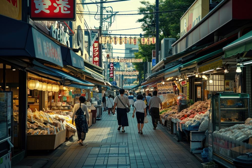 Tokyo shopping walking market.