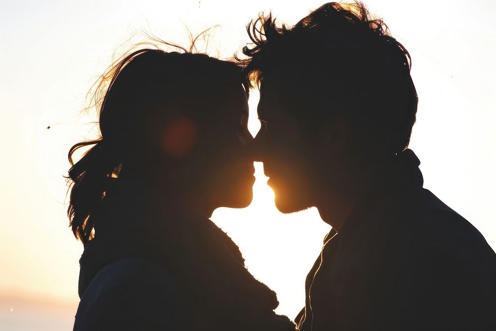  Couple silhouette portrait outdoors. AI generated Image by rawpixel.