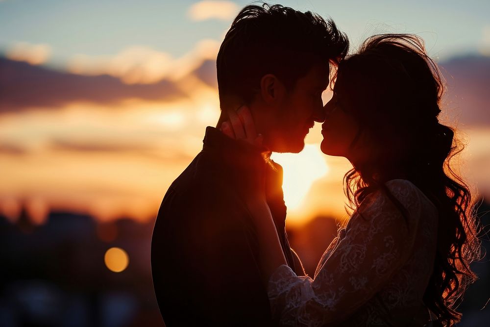  Couple silhouette outdoors romantic. AI generated Image by rawpixel.
