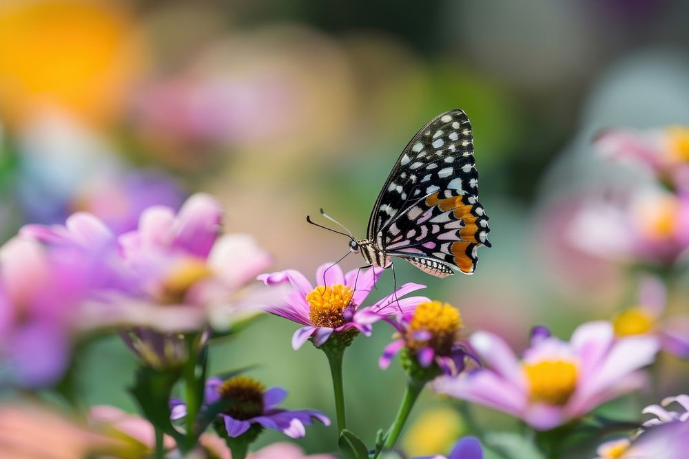 Butterfly eating nectar flower outdoors nature. AI generated Image by rawpixel.