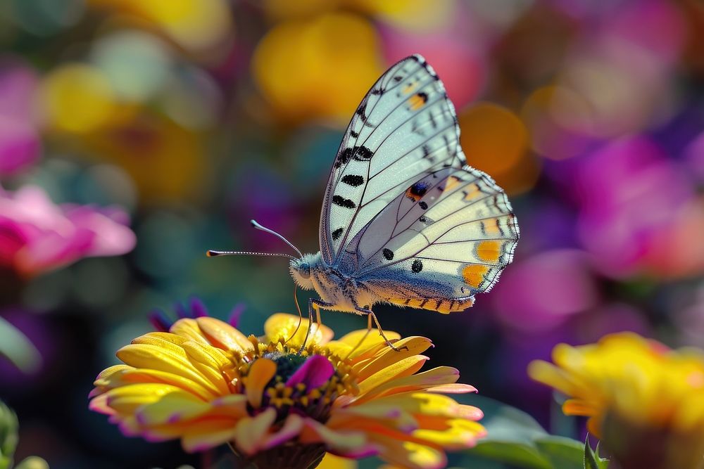 Butterfly eating flower animal insect. AI generated Image by rawpixel.