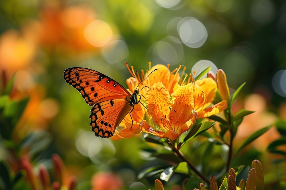 Butterfly eating flower outdoors animal. AI generated Image by rawpixel.