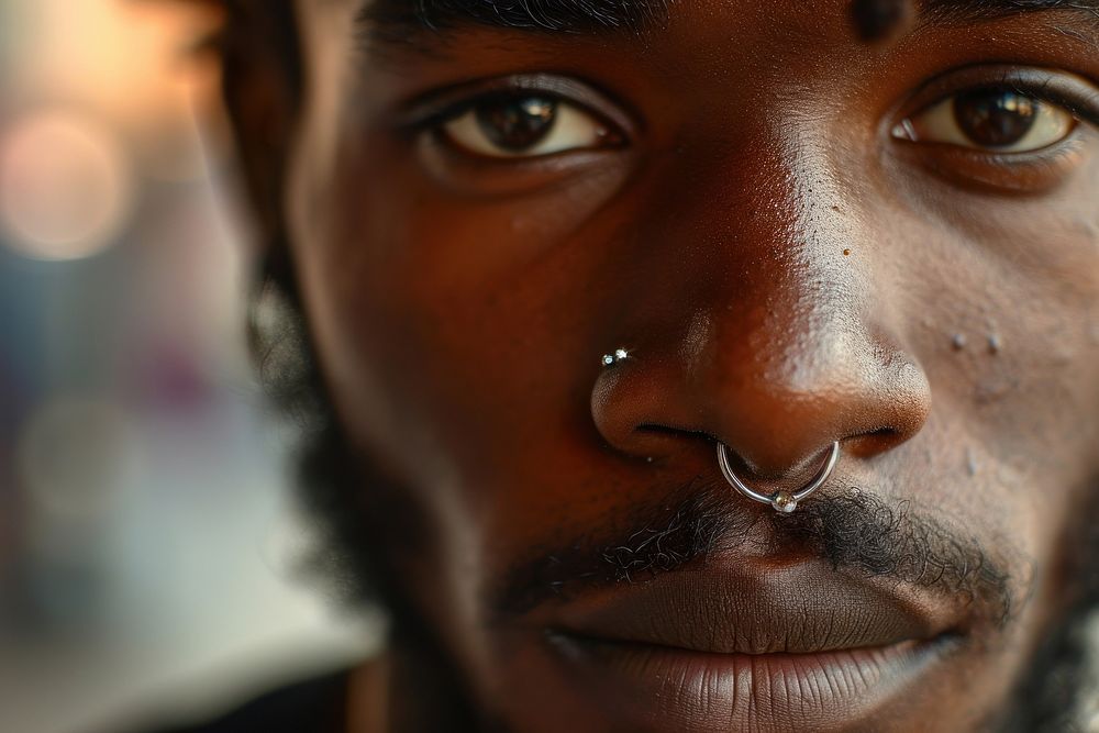 Nose septum piercing jewelry adult skin man. AI generated Image by rawpixel.