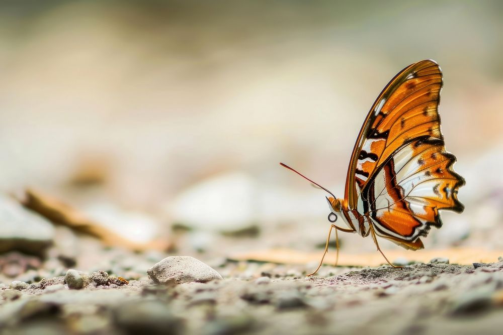 Butterfly walking on the ground animal insect magnification. AI generated Image by rawpixel.