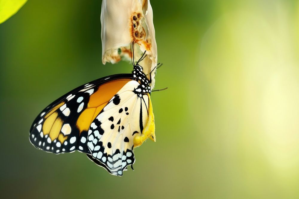 Butterfly emerging from cocoon animal insect magnification. AI generated Image by rawpixel.