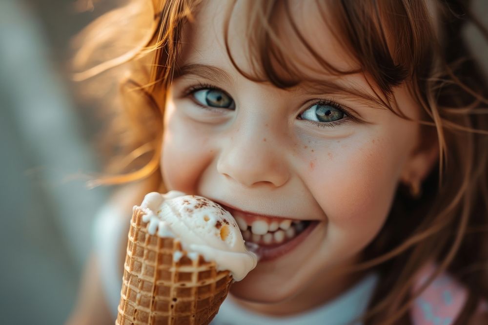 Girl eating ice cream cone dessert food baby.
