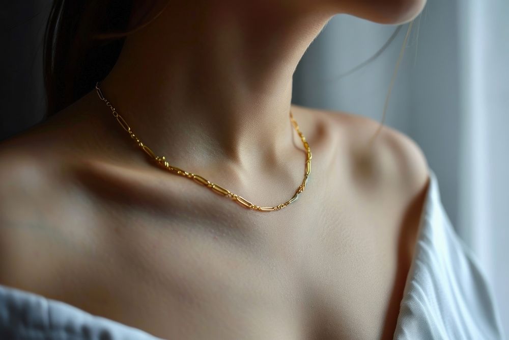 Gold chain necklace jewelry accessories midsection. AI generated Image by rawpixel.