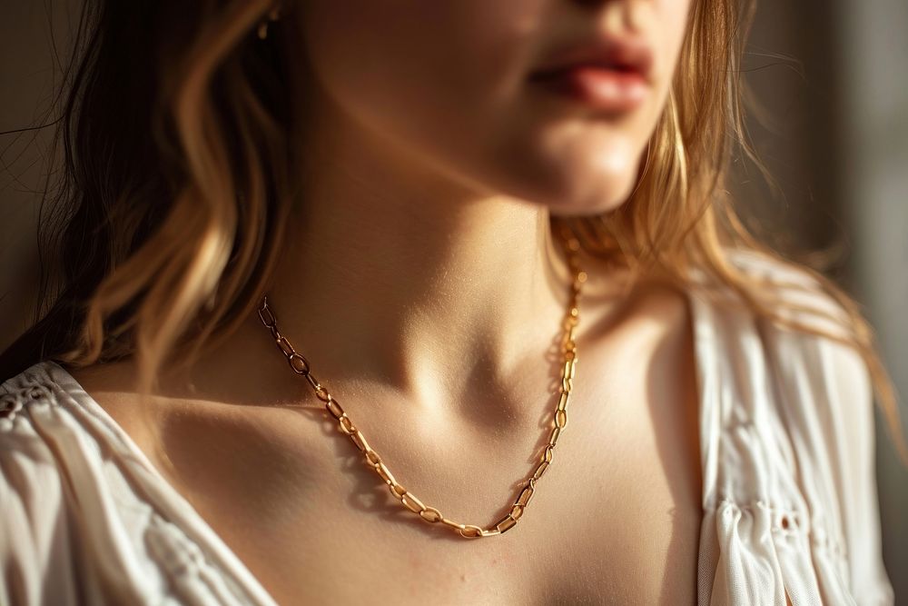 Gold chain necklace jewelry adult woman. AI generated Image by rawpixel.