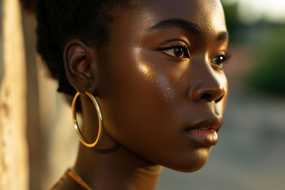 Golden hoop earrings adult woman skin. AI generated Image by rawpixel.