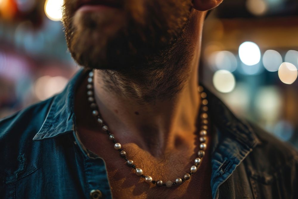 Pearl necklace jewelry adult man. AI generated Image by rawpixel.