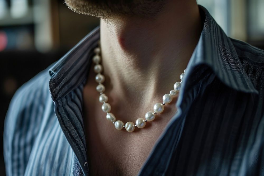 Pearl necklace jewelry adult man. AI generated Image by rawpixel.