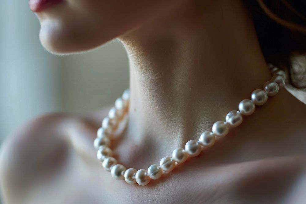 Pearl necklace jewelry accessories midsection. AI generated Image by rawpixel.