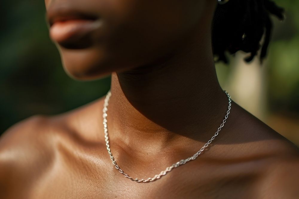 Silver chain necklace jewelry accessories midsection. AI generated Image by rawpixel.