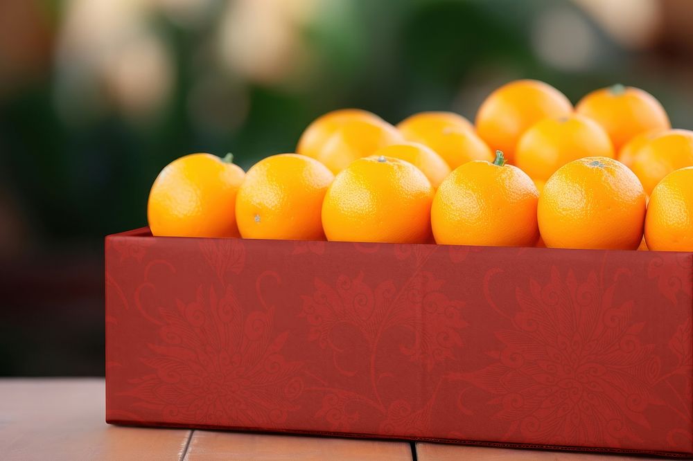 Orange fruit in red box