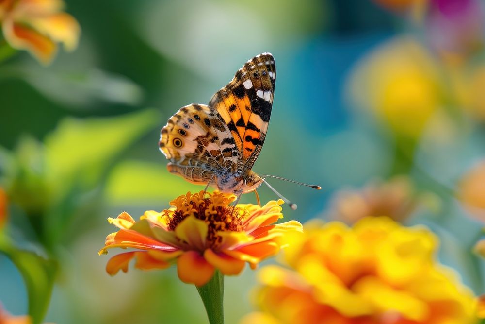 Butterfly eating nectar flower animal insect. AI generated Image by rawpixel.