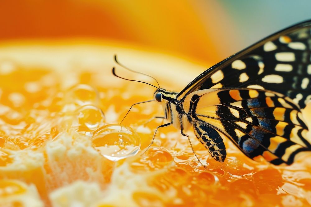 Butterfly eating nectar animal insect orange. AI generated Image by rawpixel.