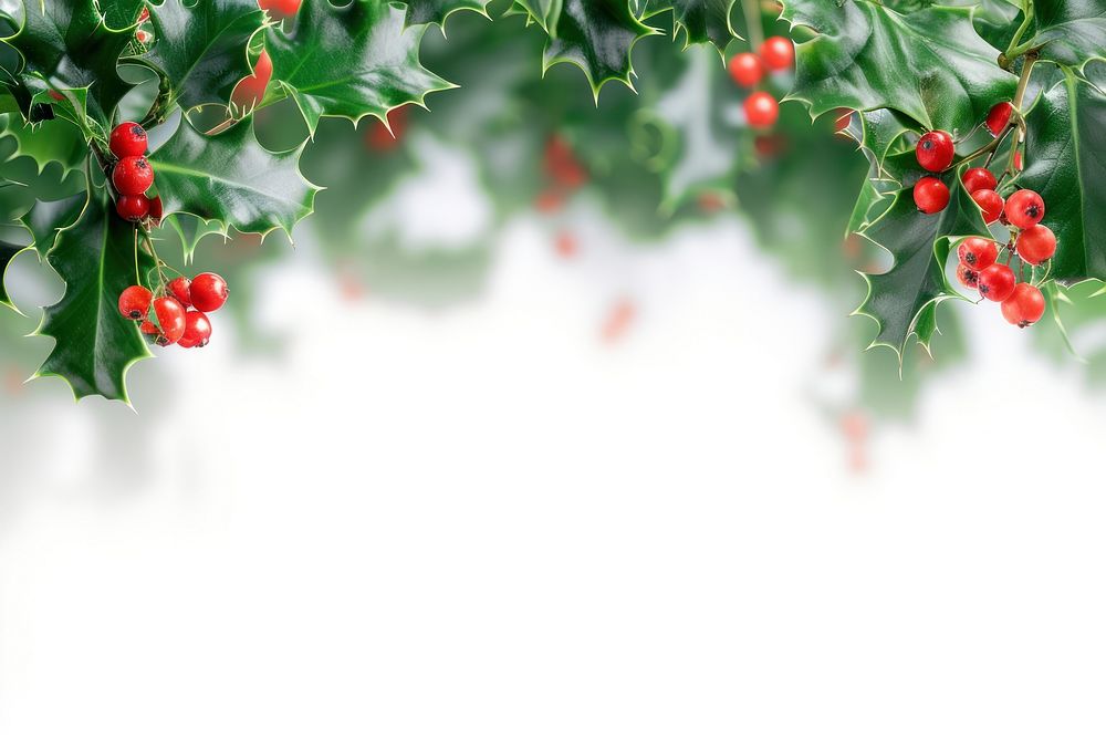 Flying holly leaves border backgrounds cherry plant.