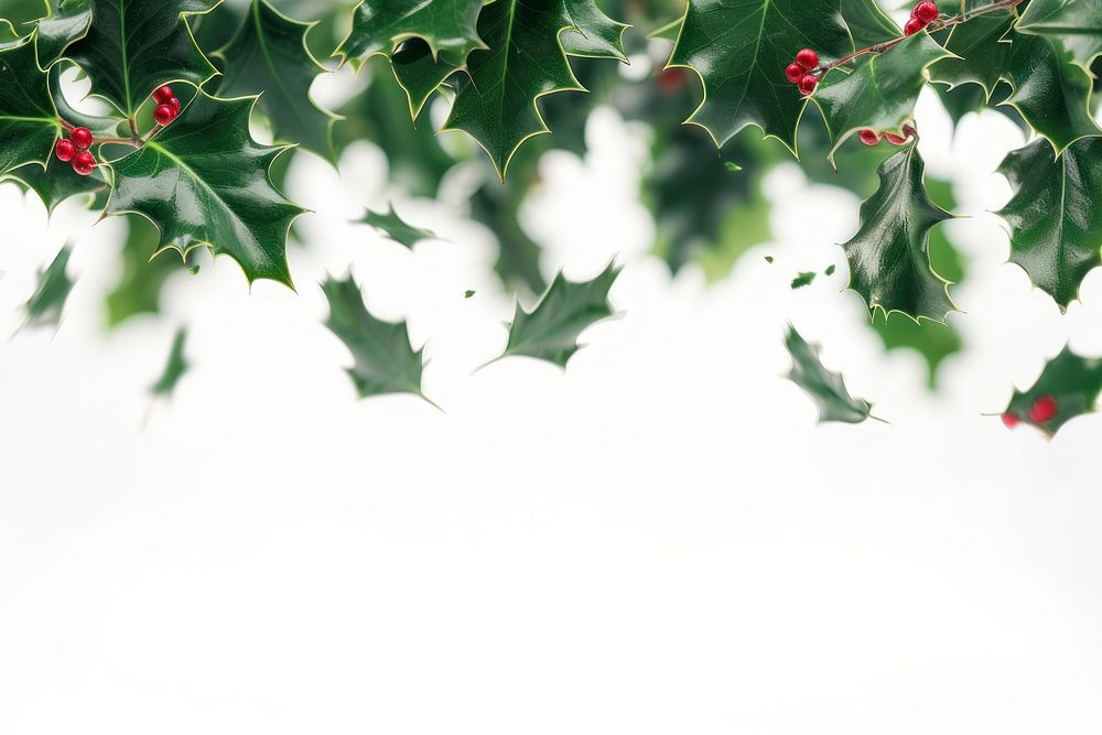 Flying holly leaves border backgrounds outdoors nature.