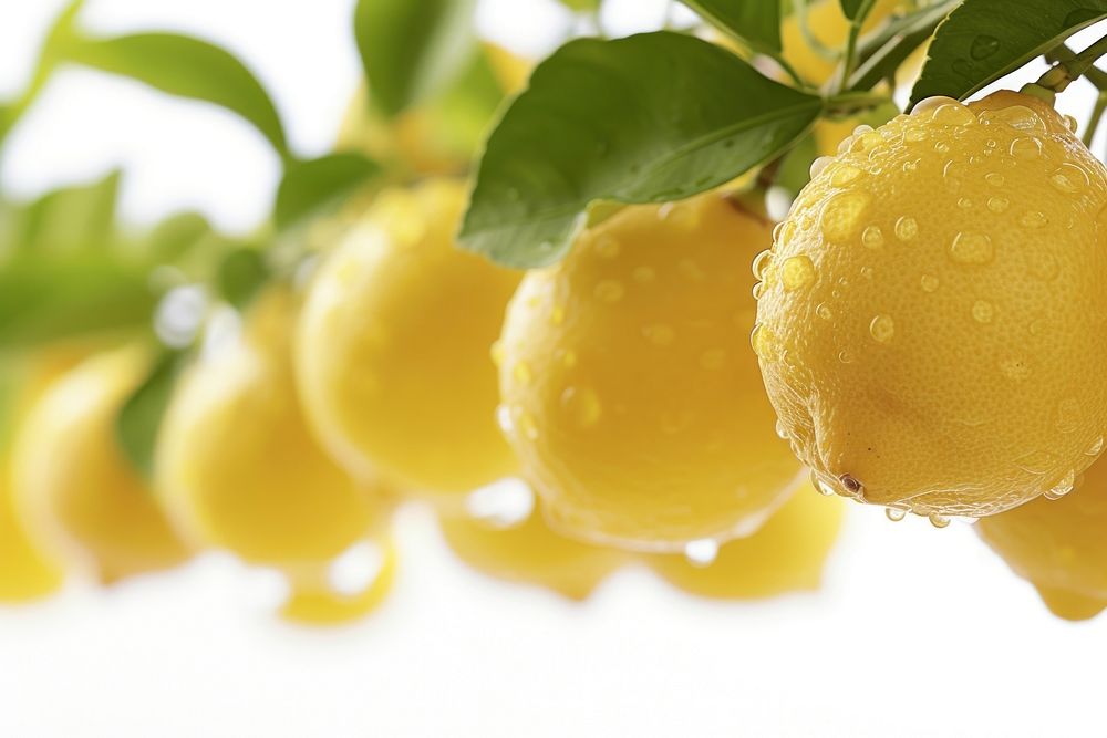 Flying lemons border fruit plant food.