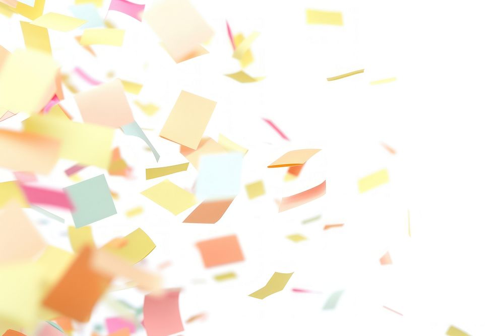 Flying sticky note papers border backgrounds confetti white background.