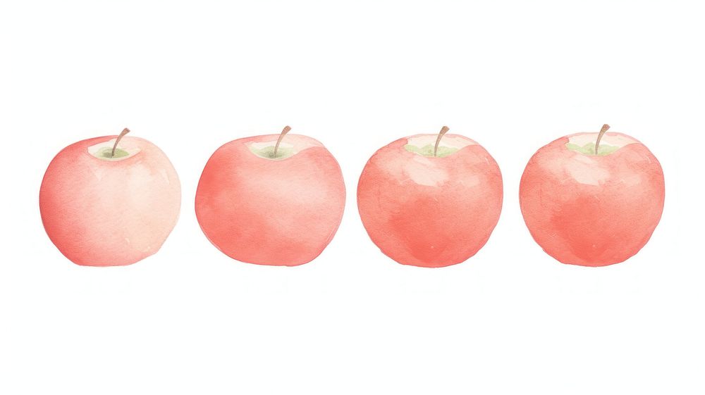 Cute floating red apples as divider watercolour illustration plant food white background.