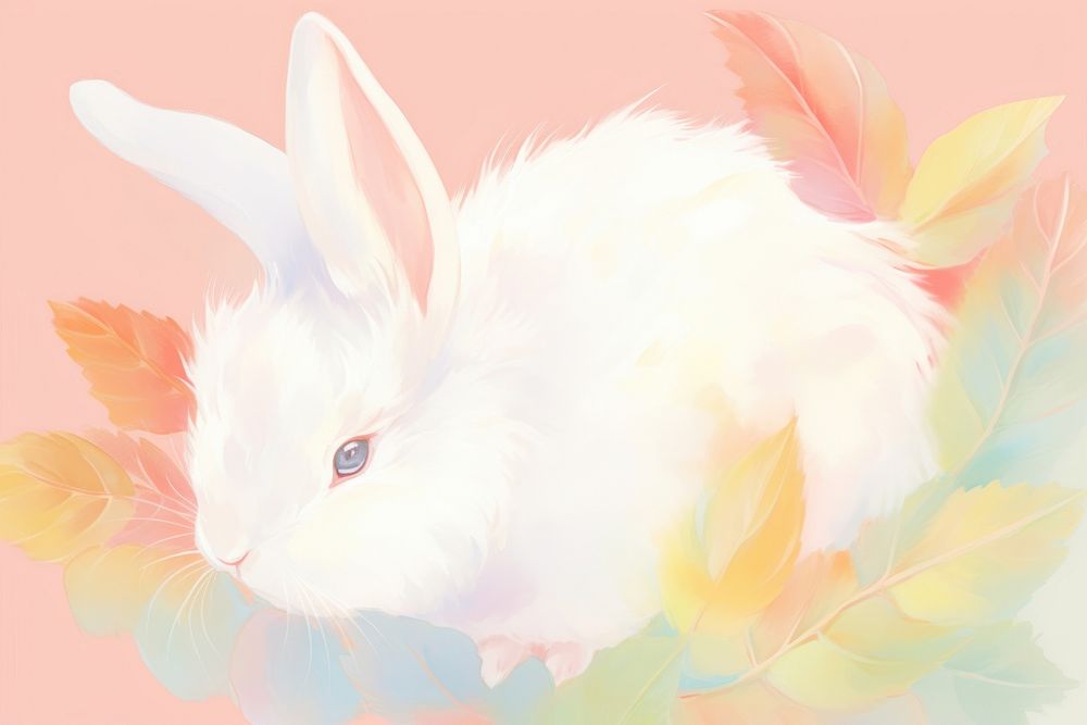  White rabbit drawing animal mammal. AI generated Image by rawpixel.