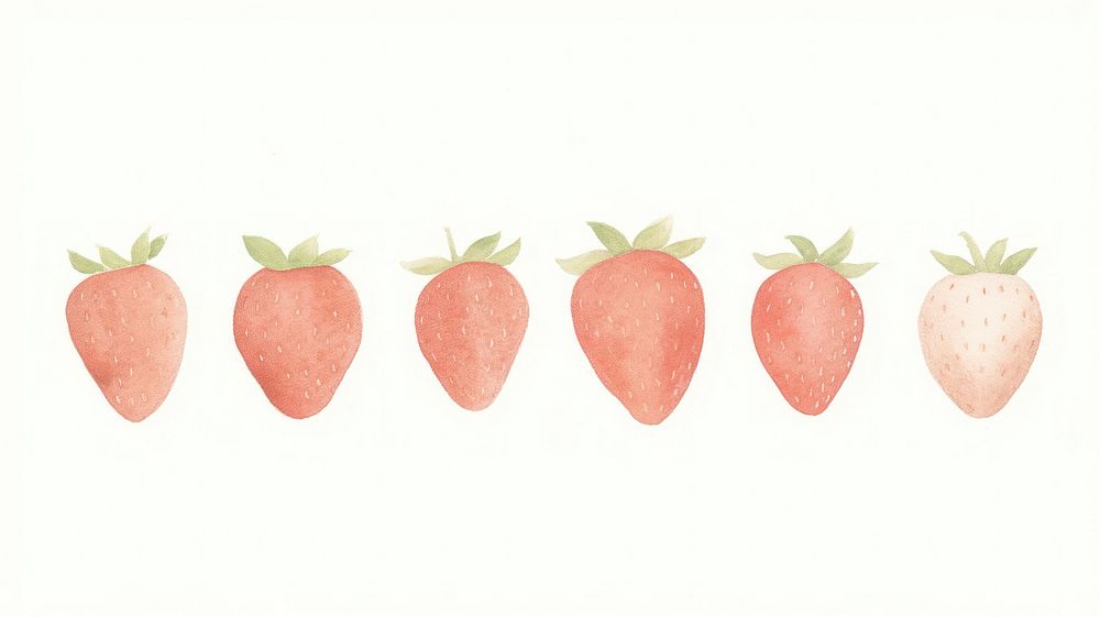 Cute strawberries as divider watercolour illustration strawberry fruit plant.