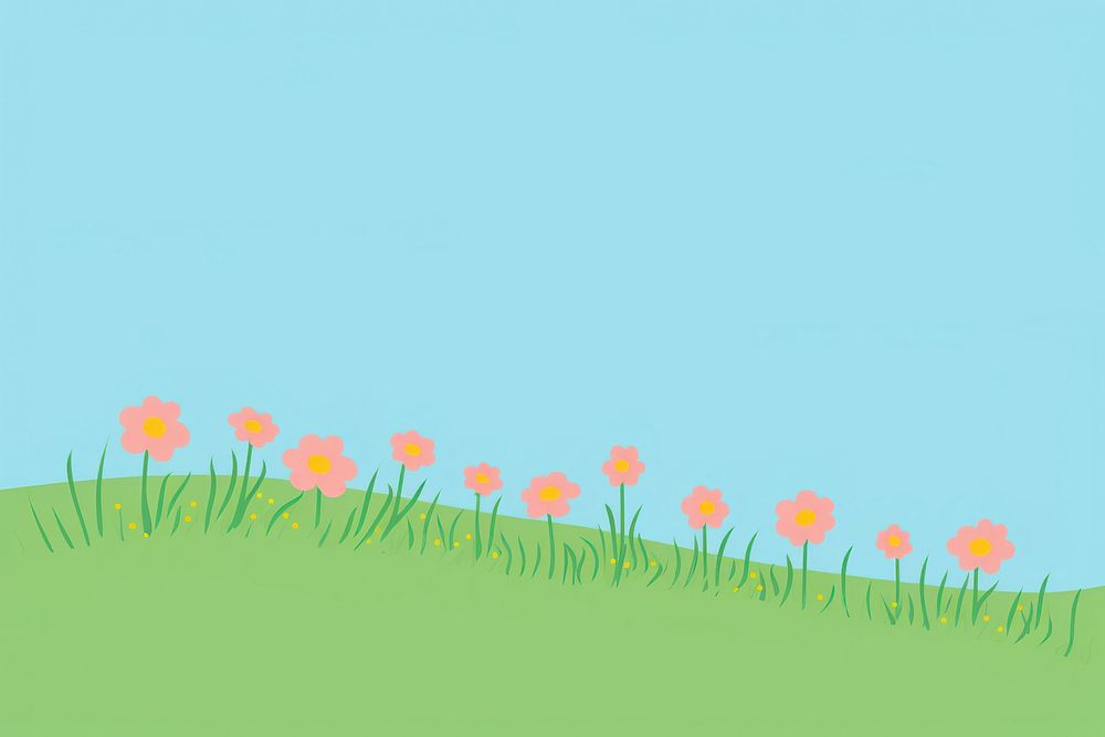 Green grass hills with some colorful flowers land sky grassland. AI generated Image by rawpixel.